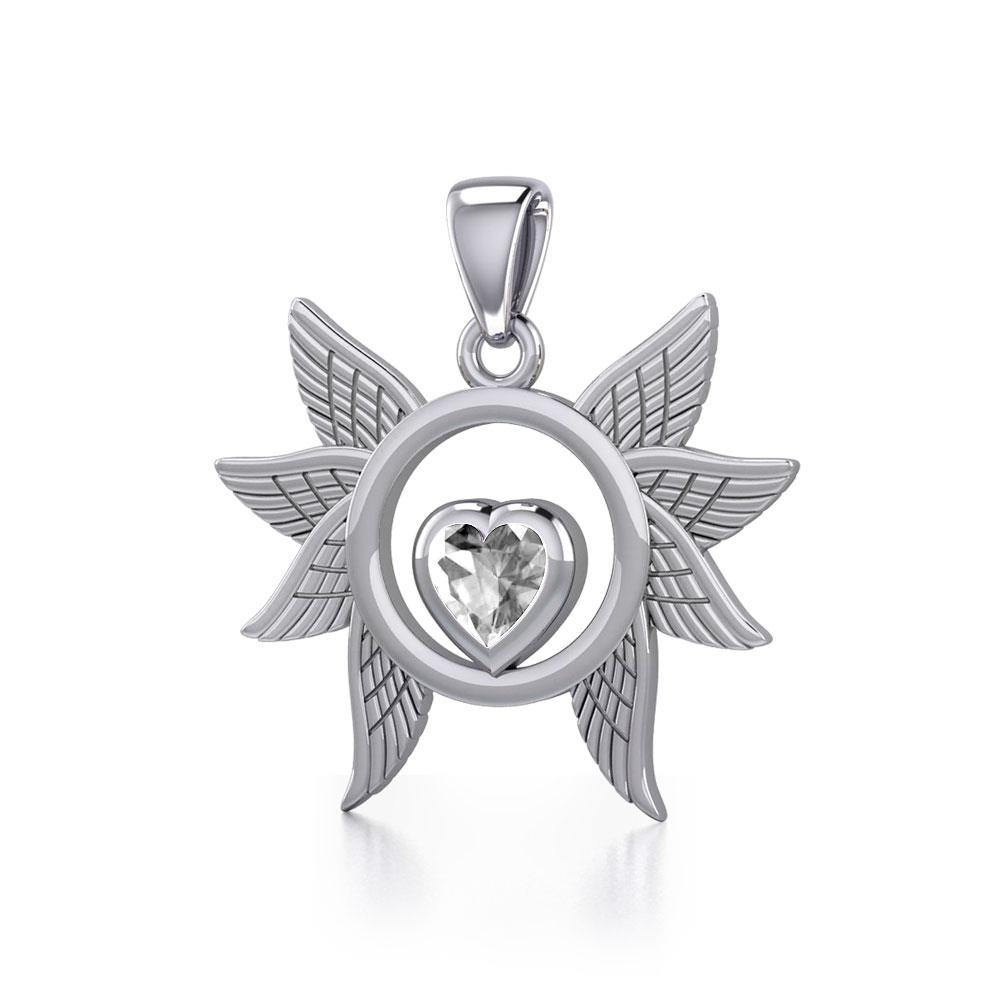 Spreading Angel Wings Silver Pendant with Gemstone TPD5289 Pendant