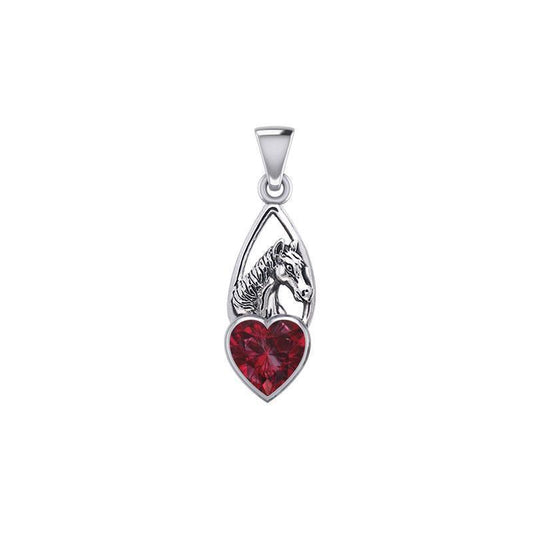 Horse Over Heart Gemstone Silver Pendant TPD5291 Pendant