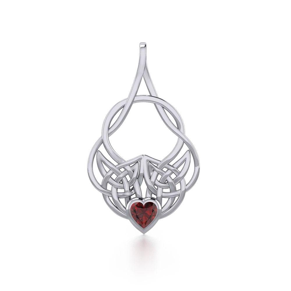 Celtic Knotwork Silver Pendant with Heart Gemstone TPD5292 Pendant
