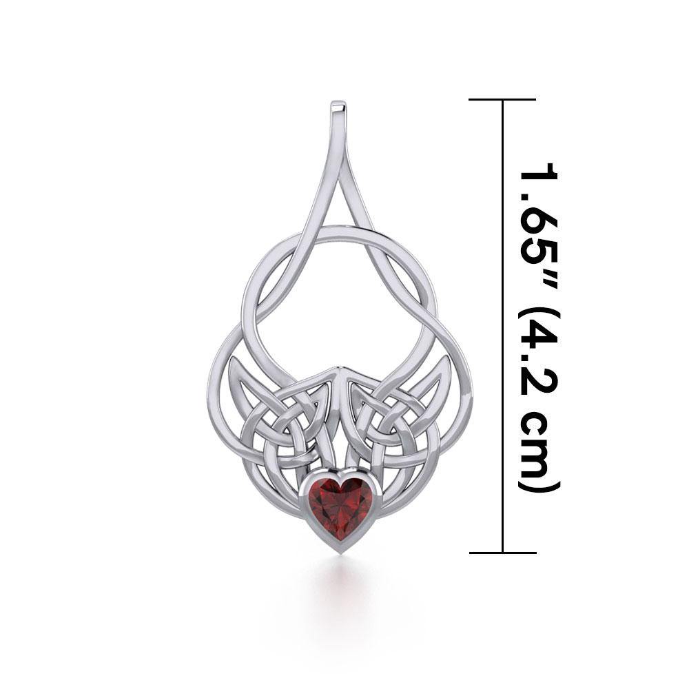 Celtic Knotwork Silver Pendant with Heart Gemstone TPD5292 Pendant
