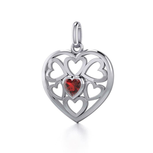 Hearts in Heart Silver Pendant with Gemstone TPD5293 Pendant
