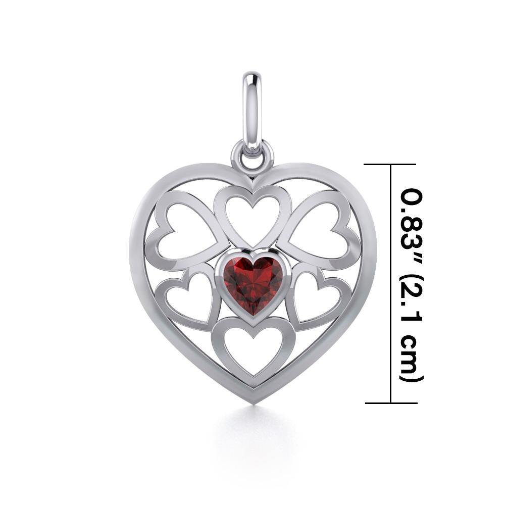 Hearts in Heart Silver Pendant with Gemstone TPD5293 Pendant