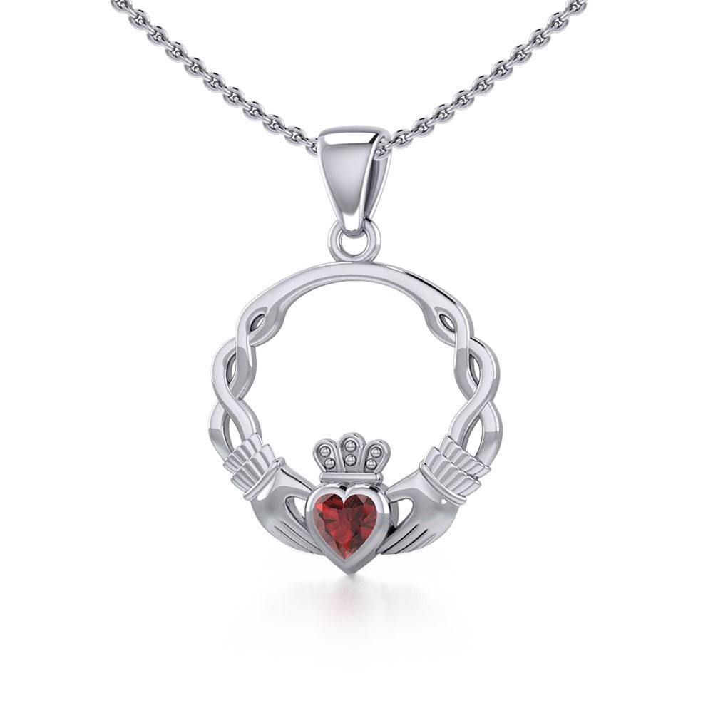 Silver Claddagh Silver Pendant with Gemstone TPD5294 Pendant