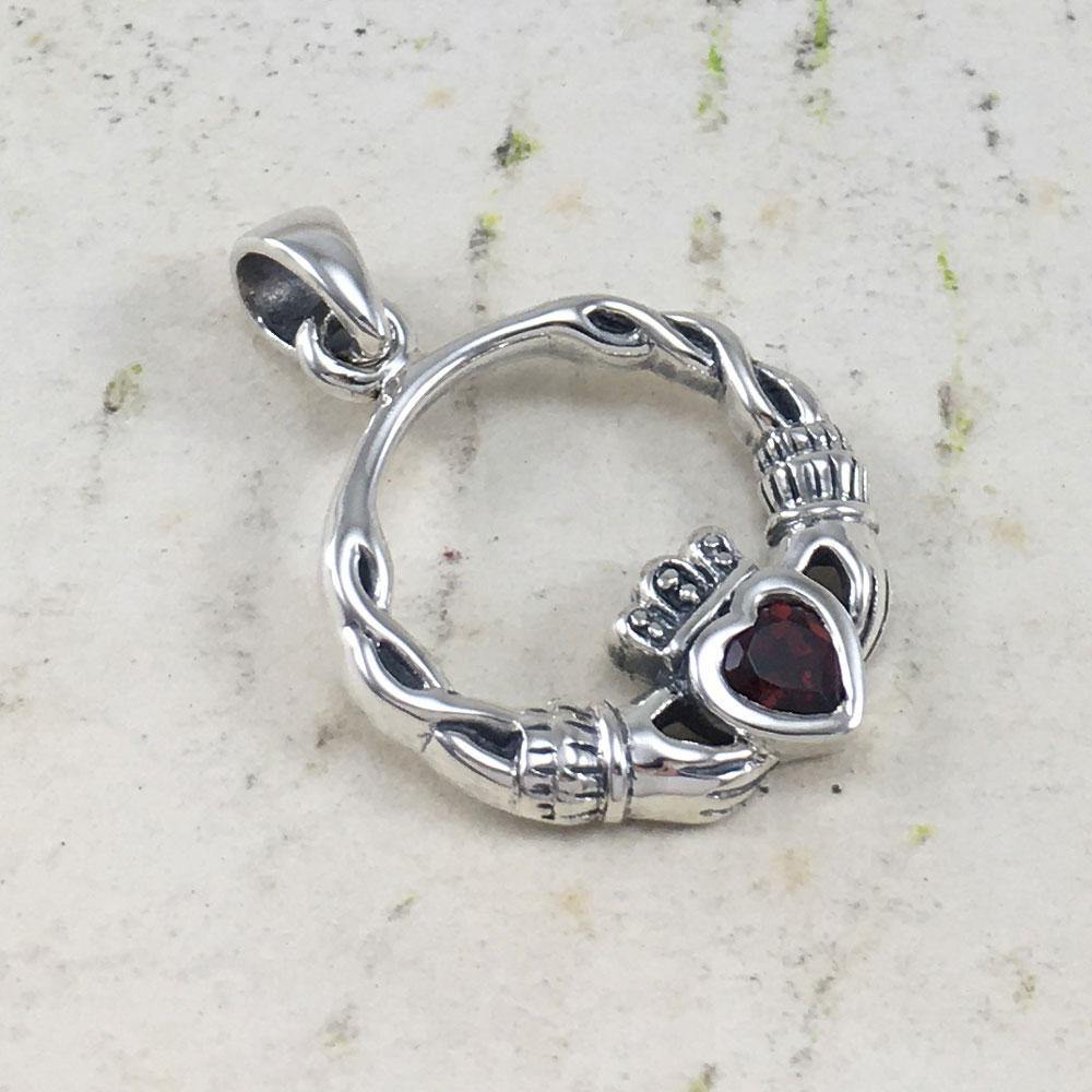 Silver Claddagh Silver Pendant with Gemstone TPD5294 - Wholesale Jewelry