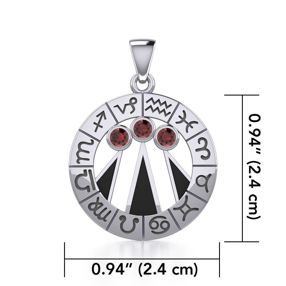 Zodiac Wheel with Awen The Three Rays of Light Silver Pendant TPD5308 Pendant