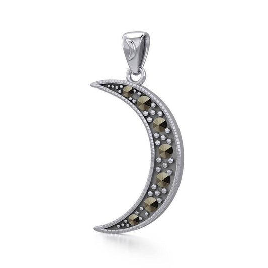 Sterling Silver Crescent Moon Pendant with Marcasite TPD5315 Pendant