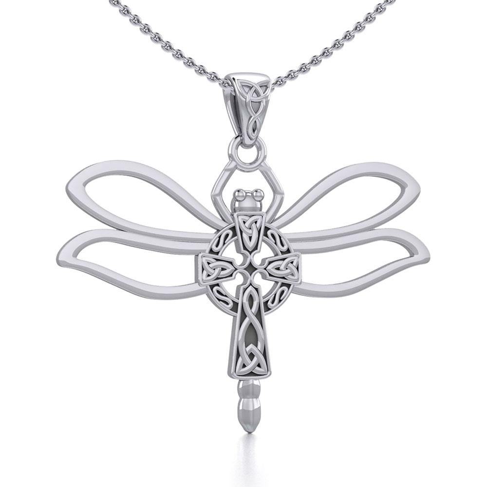 Sterling Silver Dragonfly with Celtic Cross Pendant TPD5323 Pendant