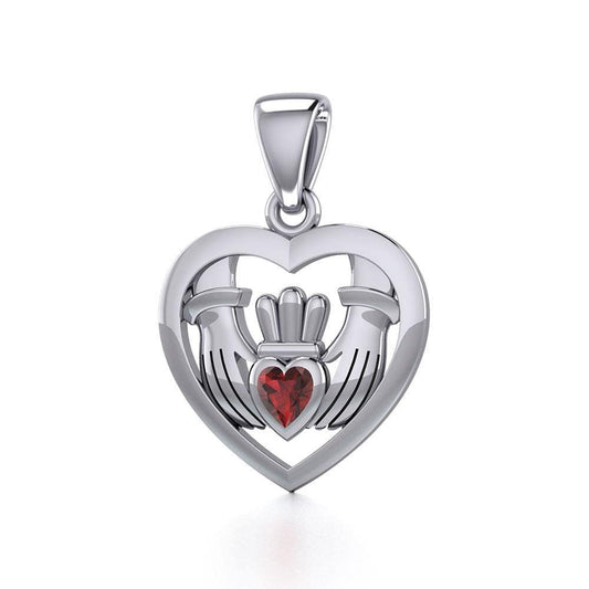 Claddagh in Heart Silver Pendant with Gemstone TPD5330 Pendant