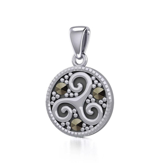 Celtic Spiral Triskele Silver Pendant with marcasite TPD5331 Earrings