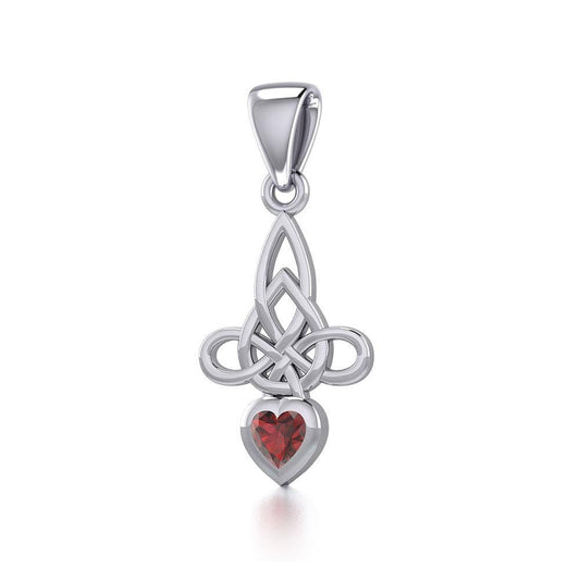 Celtic Witches Knot Silver Pendant with Heart Gemstone TPD5334 Pendant