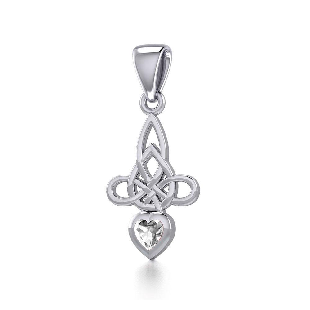 Celtic Witches Knot Silver Pendant with Heart Gemstone TPD5334 Pendant