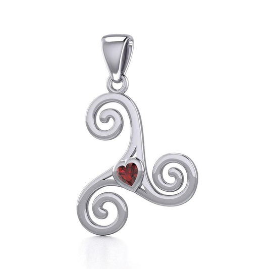 Celtic Spiral Triskele Silver Pendant with Heart Gemstone TPD5335 Pendant