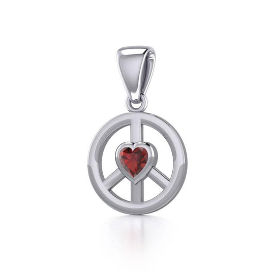 Peace Silver Pendant with Heart Gemstone TPD5339 Pendant