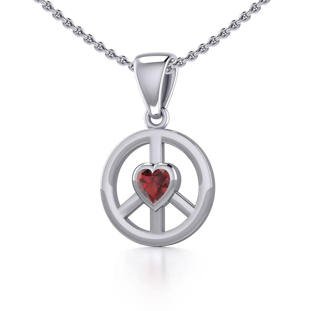 Peace Silver Pendant with Heart Gemstone TPD5339 Pendant