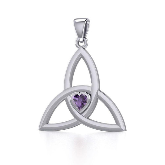 The Celtic Trinity Knot Silver Pendant with Heart Gemstone TPD5342 Pendant