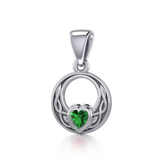 Celtic Knot Silver Pendant with Heart Gemstone TPD5343 Pendant