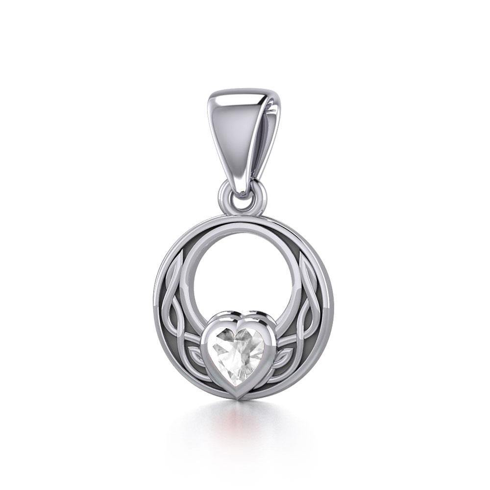 Celtic Knot Silver Pendant with Heart Gemstone TPD5343 Pendant