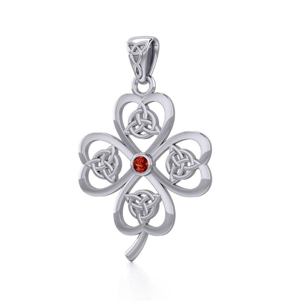 Lucky Four Leaf Clover with Triquetra Silver Pendant with Gemstone TPD5348 Pendant
