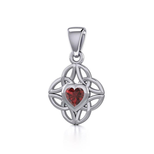 Celtic Knotwork Silver Pendant with Heart Gemstone TPD5353 Pendant
