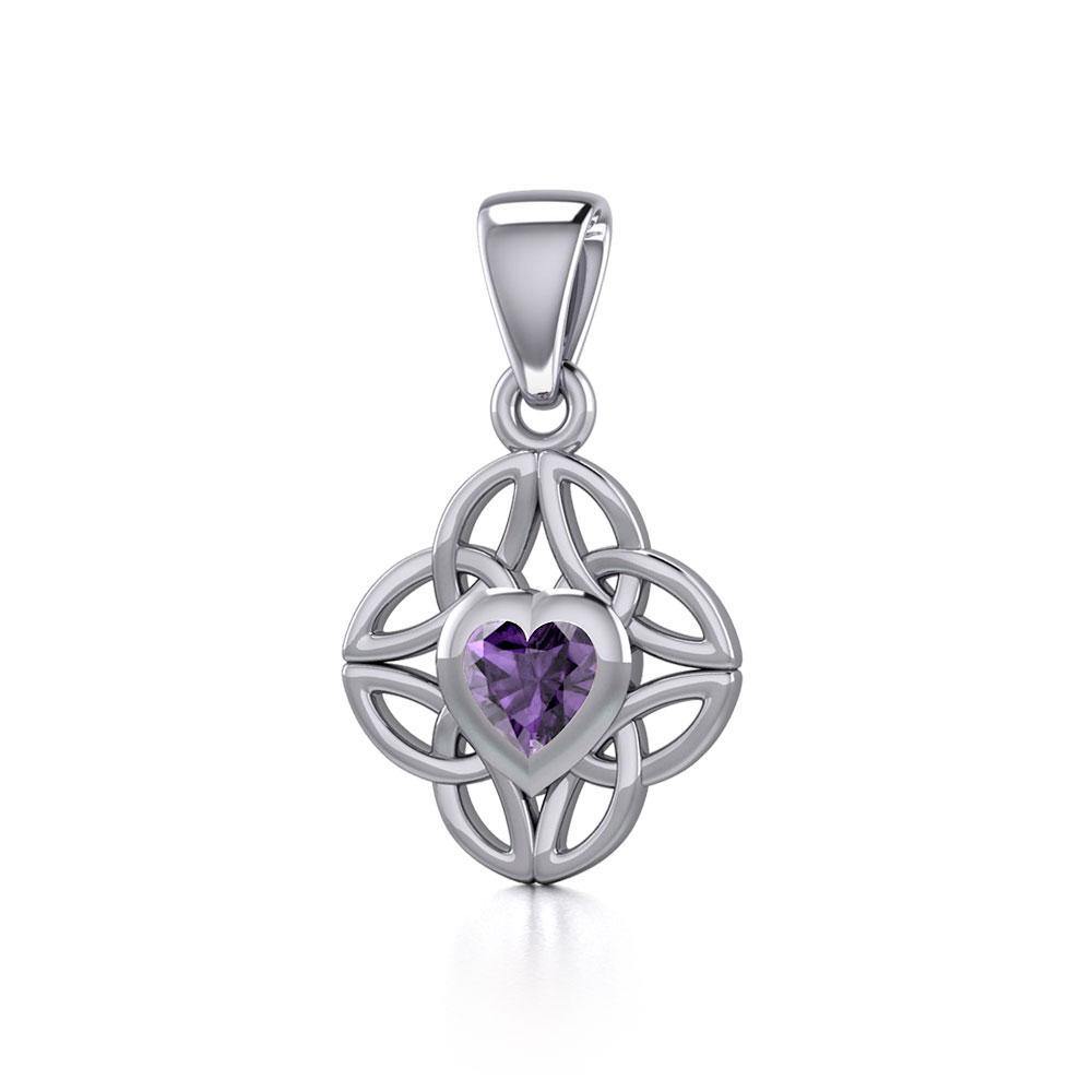 Celtic Knotwork Silver Pendant with Heart Gemstone TPD5353 Pendant