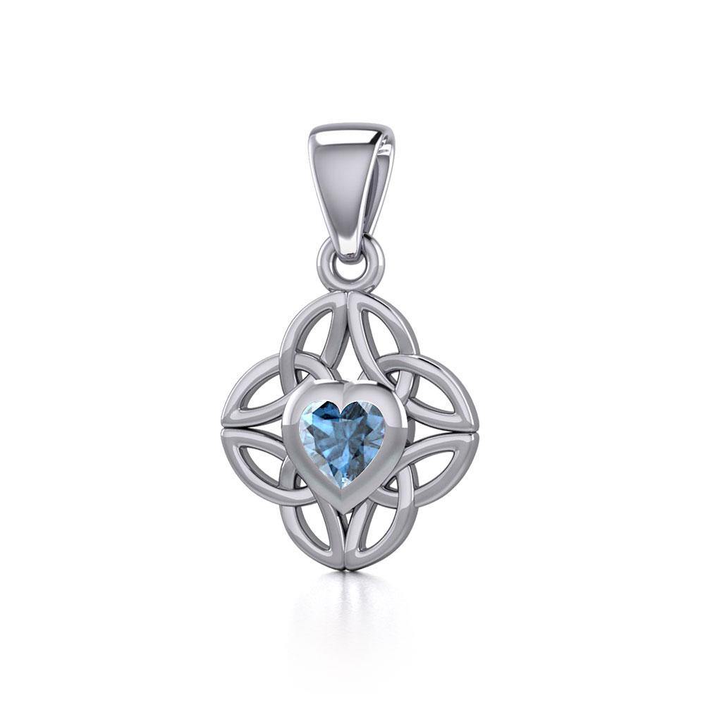 Celtic Knotwork Silver Pendant with Heart Gemstone TPD5353 Pendant