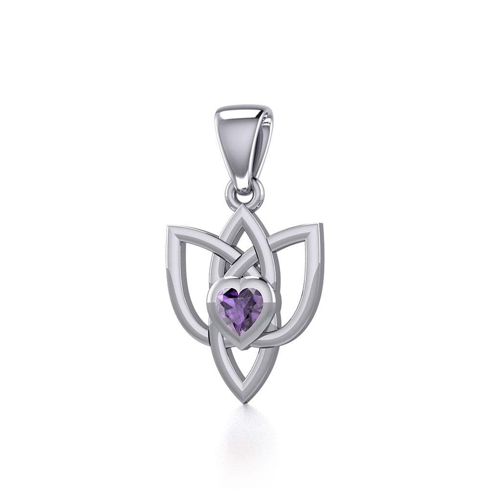 Celtic Knotwork Silver Pendant with Heart Gemstone TPD5354 Pendant