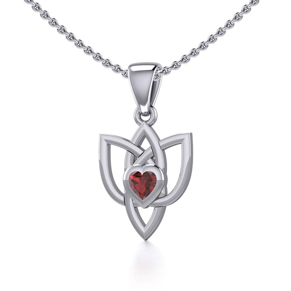 Celtic Knotwork Silver Pendant with Heart Gemstone TPD5354 Pendant