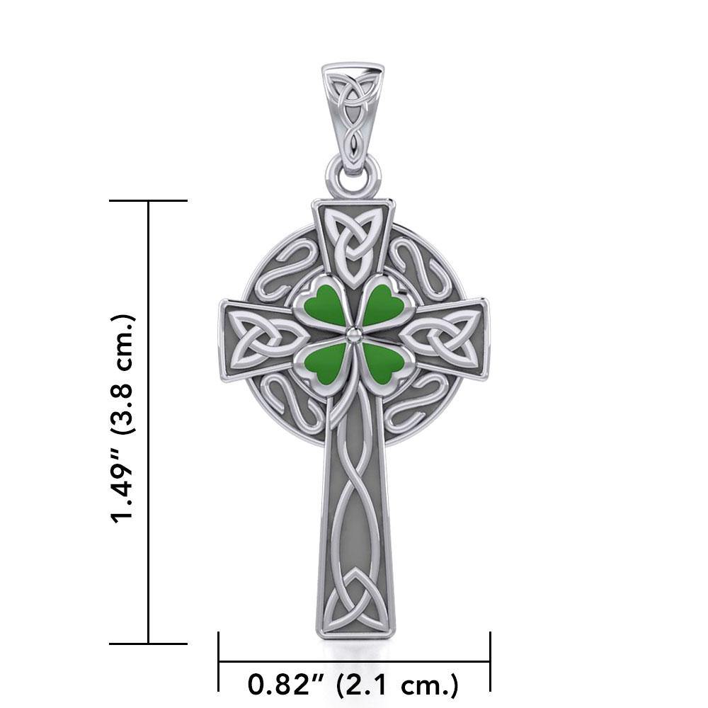 Silver Celtic Cross with Enamel Clover Pendant TPD5358 Pendant