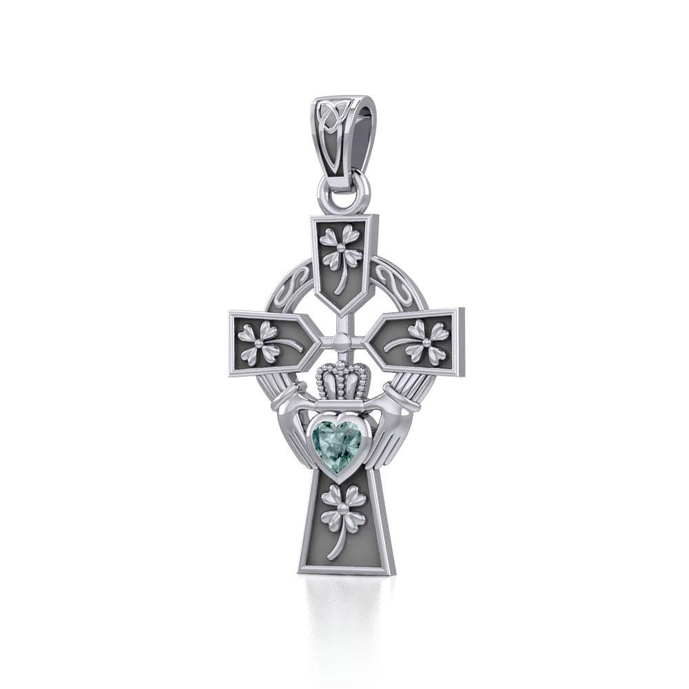 Claddagh Celtic Cross with Lucky Four Leaf Clover Silver Pendant TPD5359 Pendant