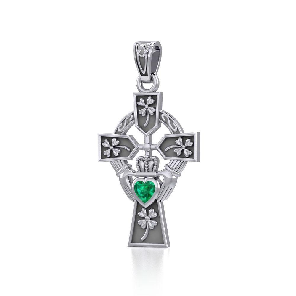 Claddagh Celtic Cross with Lucky Four Leaf Clover Silver Pendant TPD5359 Pendant