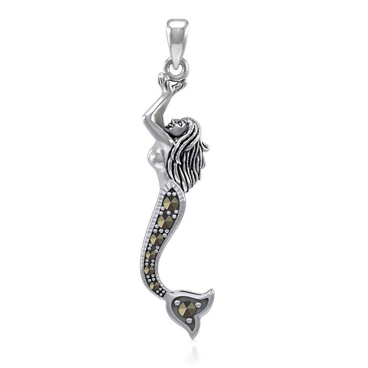The Swimming Mermaid Silver Pendant with Marcasite TPD5363 Pendant
