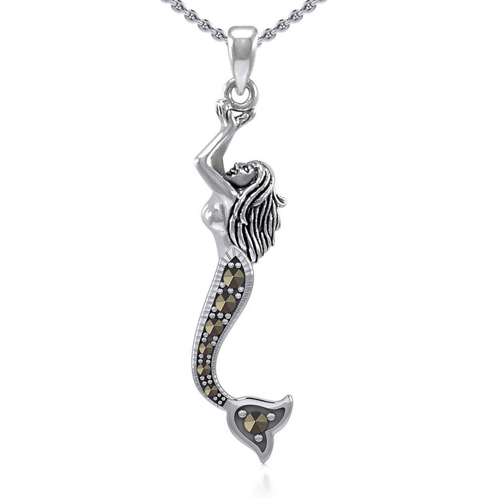 The Swimming Mermaid Silver Pendant with Marcasite TPD5363 Pendant