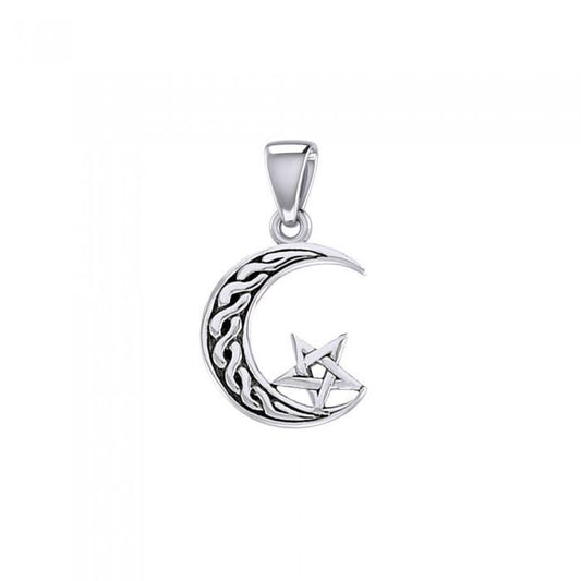 The Star on Celtic Crescent Moon Silver Pendant TPD5365 Pendant