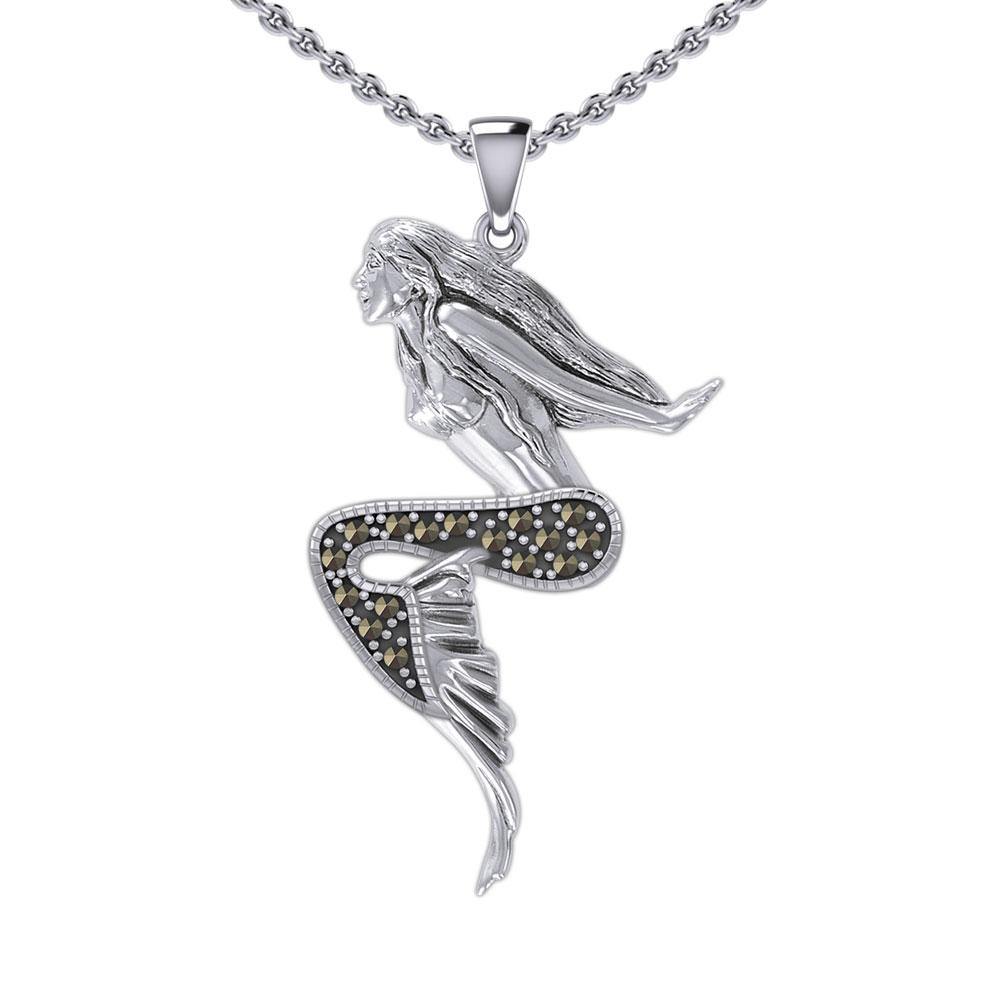 The Goddess Mermaid Silver Pendant with Marcasite TPD5369 Pendant