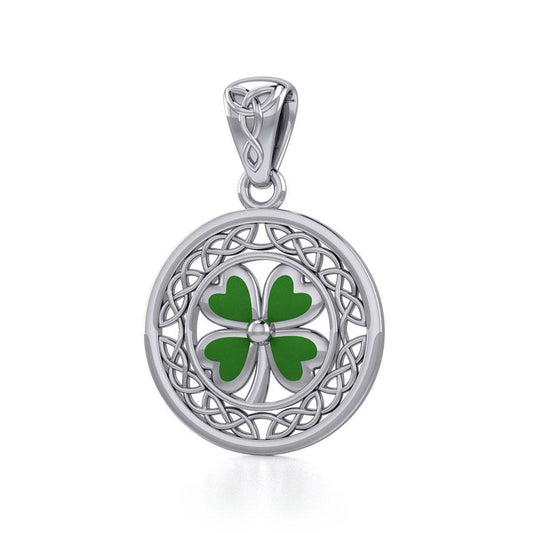 Lucky Celtic Four Leaf Clover Silver Pendant with Enamel TPD5374 Pendant