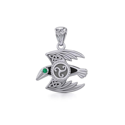 Behind the Mystery of the Mythical Raven Silver Jewelry Pendant with Gemstone TPD5381 Pendant