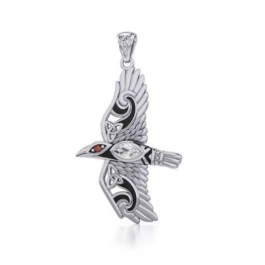 Mythical Raven Silver Jewelry Pendant with Gemstone TPD5382 Pendant