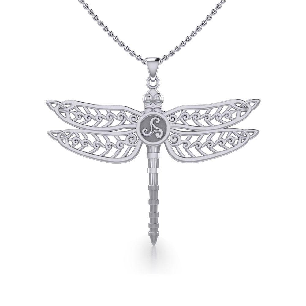 The Celtic Dragonfly with Triskele Silver Pendant TPD5385 Pendant