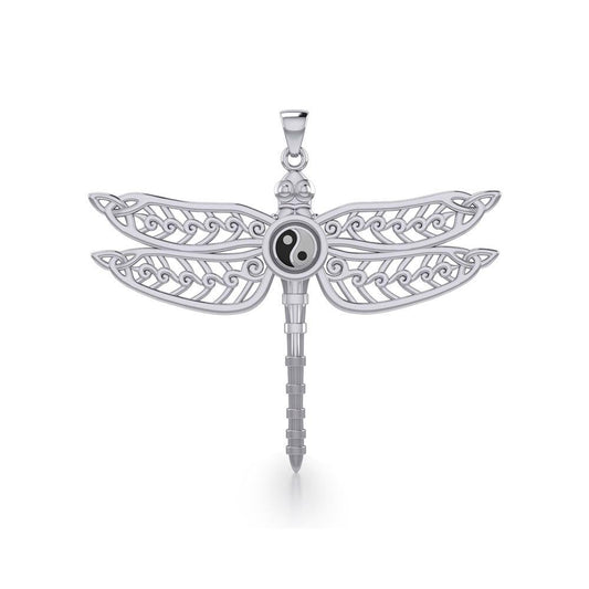 The Celtic Dragonfly with Yin Yang Symbol Silver Pendant TPD5387 Pendant