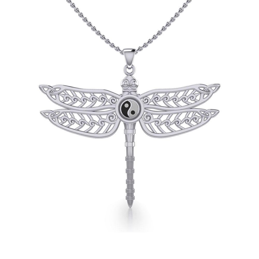 The Celtic Dragonfly with Yin Yang Symbol Silver Pendant TPD5387 Pendant