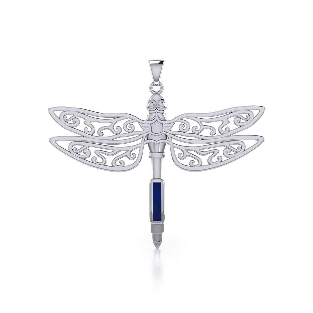The Celtic Dragonfly with Inlay Stone Silver Pendant TPD5388 Pendant