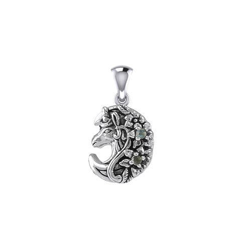 Mythical Moon Unicorn Silver Pendant with Gemstone TPD5406 Pendant