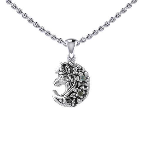 Mythical Moon Unicorn Silver Pendant with Gemstone TPD5406 Pendant