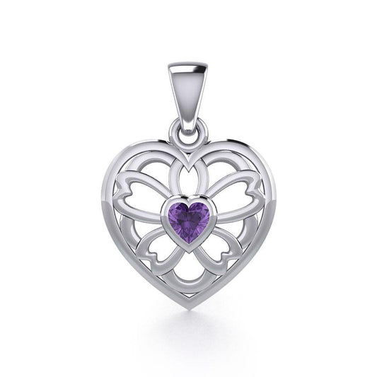 Flower in Heart Silver Pendant with Gemstone TPD5425 Pendant