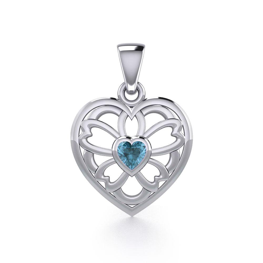 Flower in Heart Silver Pendant with Gemstone TPD5425 Pendant