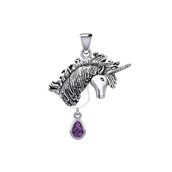Unicorn Silver Pendant with Dangling Gemstone TPD5426 Pendant
