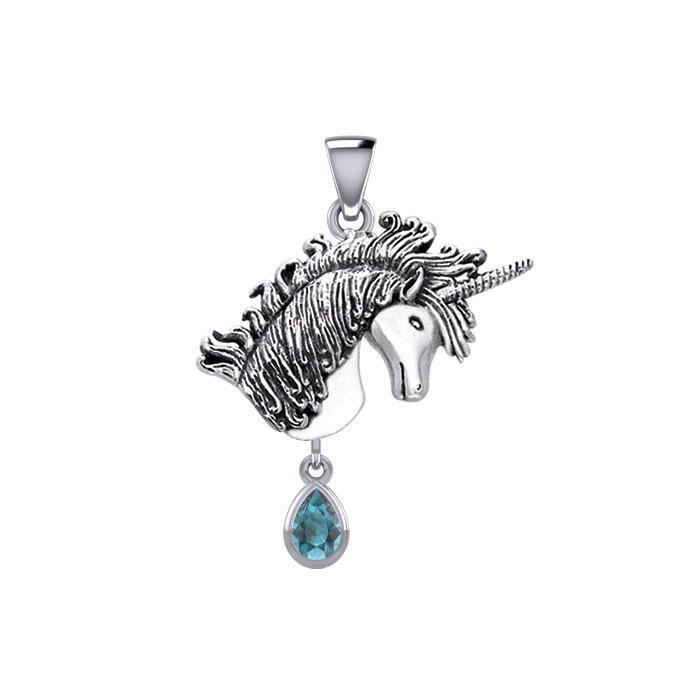 Unicorn Silver Pendant with Dangling Gemstone TPD5426 Pendant