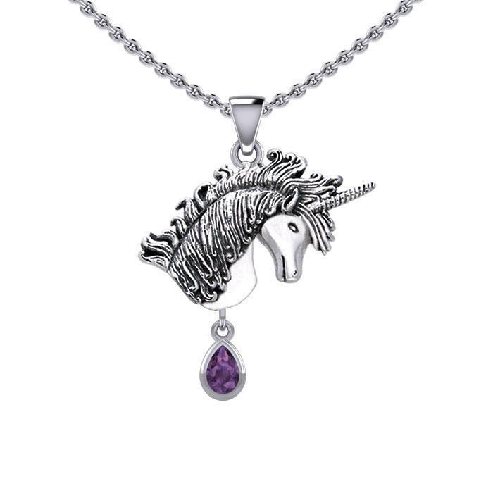 Unicorn Silver Pendant with Dangling Gemstone TPD5426 Pendant