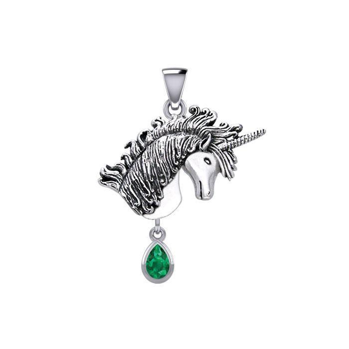 Unicorn Silver Pendant with Dangling Gemstone TPD5426 Pendant
