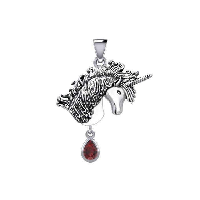 Unicorn Silver Pendant with Dangling Gemstone TPD5426 Pendant